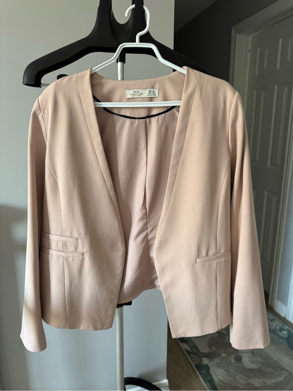 Dex Blush Pink Open-Front Collarless Blazer
